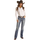 Rock and Roll Cowgirl Ivory Embroidery Riding Jeans in Medium Vintage RRWD4RRZPP