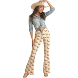 Rock and Roll Cowgirl High-Rise Bargain Bell Desert Scene Print Pull-On Flare in Beige RRWD6PRZUB
