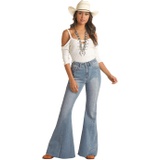 Rock and Roll Cowgirl High-Rise Distressed Bell Bottom Jeans in Light Wash RRWD7HRZTT