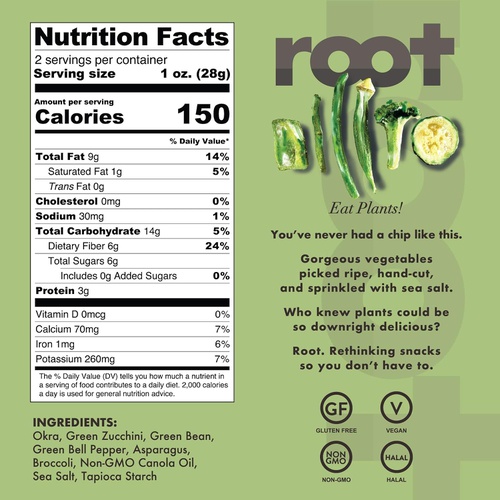 Root Foods Onion Chips Veggie Snack, Non-GMO Vegetable Chip with Sea Salt, Good for Adults, Kids with Real Sweet Mellow Onions, Vegan, Gluten Free, Halal, Kosher, 1.5oz Bag, 5 Pack
