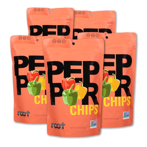  Root Foods Bell Pepper Chips Veggie Snack, Non-GMO Vegetable Chip with Sea Salt, Good for Adults, Kids, Made with Real Bell Peppers, Vegan, Gluten Free, Halal, Kosher, 1.75oz Bag,