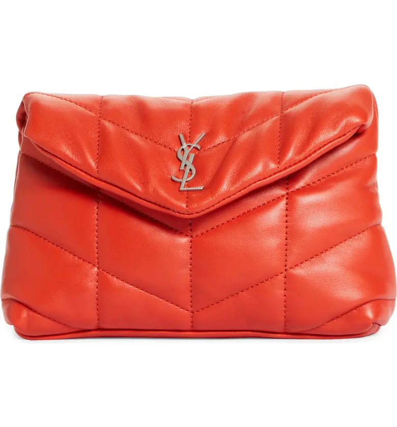 Saint Laurent Small Lou Puffer Pouch_RED ORANGE