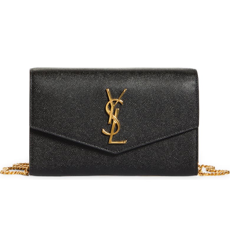 Saint Laurent Uptown Pebbled Calfskin Leather Wallet on a Chain_NERO