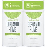 Schmidts Deodorant Stick Bergamot + Lime 3.25 oz (Pack of 2) - Free of Aluminum, Vegan, Natural and Cruelty-Free