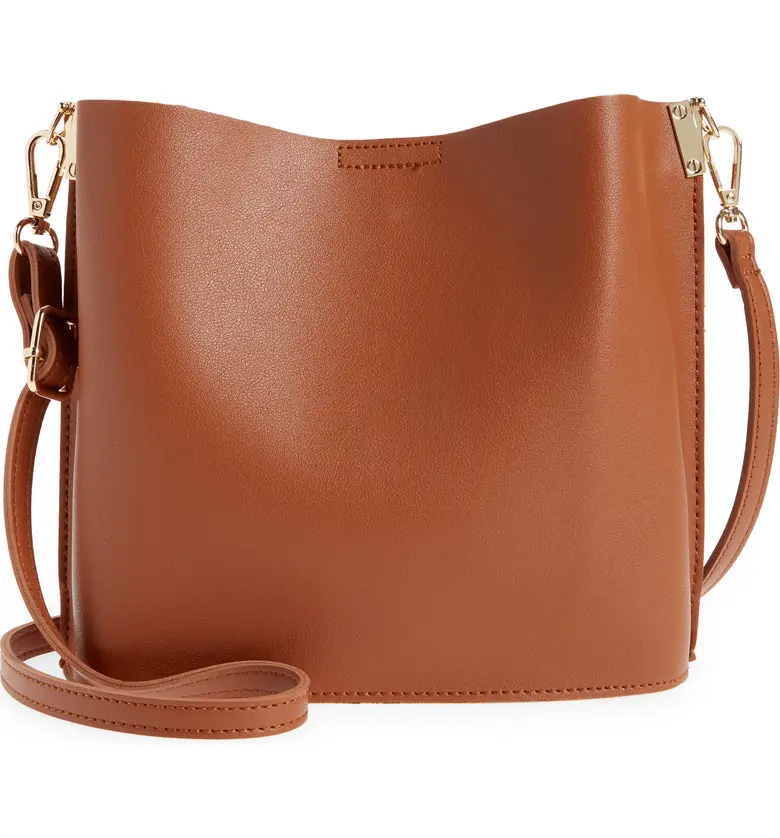 Street Level Faux Leather Crossbody Bag_BROWN