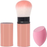 SUMAJU Retractable Makeup Brush, 1pcs Portable Face Blush Brush with 1pcs Makeup Sponge Pink Travel Powder Brush with Cover Cosmetics Make Up Tool