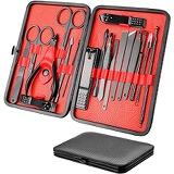 SUNJOYCO Professional Manicure Set, Nail Clippers Set 18 in 1 Grooming Kit Stainless Steel Nail Scissors Nail Cutter Foot Care Tools Pedicure Set Great Gift for Men Women with Portable Trav