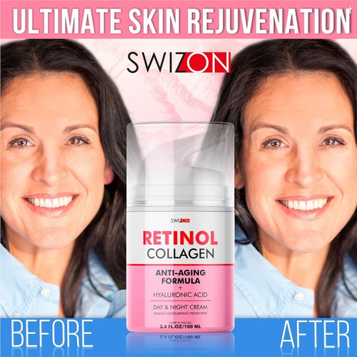  SWIZON Anti-Wrinkle Retinol Cream for Face - Firming and Lifting Effect - Anti-Aging Face Moisturizer for Women and Men - Day and Night Neck, Double Chin, and Face Cream with Hyaluronic A