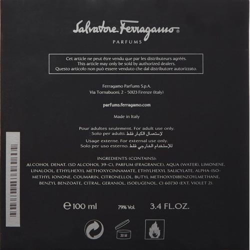 살바토로페라가모 F by Ferragamo Black By Salvatore Ferragamo For Men Eau De Toilette Natural Spray, 3.4 Fl Oz/100 ml