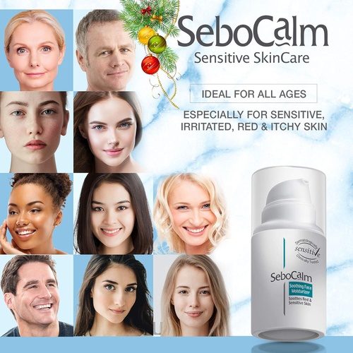  SeboCalm Redness Relief Face Moisturizer - Vegan Hypoallergenic Soothing Rosacea or Acne Prone Anti Itch Skin Care Cream for Facial Sensitive Oily and Combination Skin