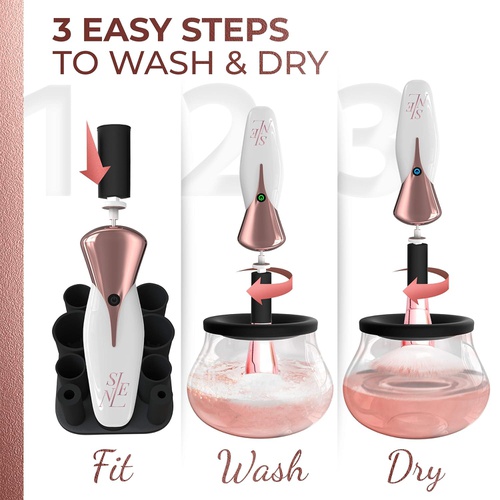  Selene Makeup Brush Cleaner and Dryer Machine | Electric Makeup Brush Cleaner Tool to Wash & Dry Brushes in Seconds | 13 Collars to Fit Any Makeup Brush