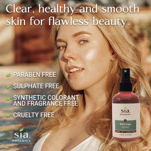  Sia Botanics White Sage Facial Toner for Women - Natural Vegan Anti Aging Formula for Acne prone and sensitive skin - 4 Ounces