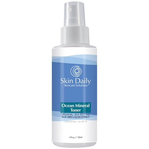  Skin Daily Skincare Solutions Skin Daily Ocean Mineral Facial Toner Spray - Alcohol Free Skin Care for Oily, Dry, and Combo Skin - With Tea Tree Oil, Organic Kelp Extract, Blue Green Algae, Dead Sea Salt - 4 oz