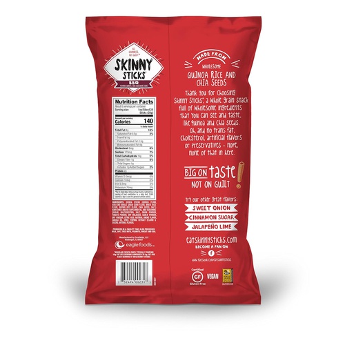  Skinny Sticks Quinoa & Chia Seed Snack, BBQ, 6 Ounce (Pack of 6)