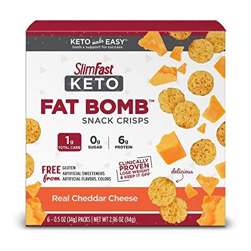  SlimFast Keto Fat Bomb Snacks, Real Cheddar Cheese Crisps, 6 Count