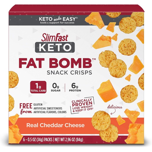  SlimFast Keto Fat Bomb Snacks, Real Cheddar Cheese Crisps, 6 Count