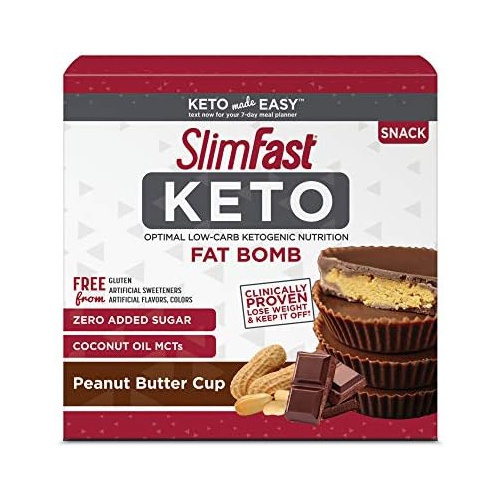  SlimFast Keto Fat Bomb Snacks, Peanut Butter Cup, 17 Grams, 14 Count Box, 8.4 Ounce