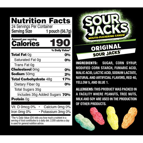  Sour Jacks Sour Candy, Sour Gummy Snacks, Bulk Pack, 2 (Pack of 24) Original 48 Ounce