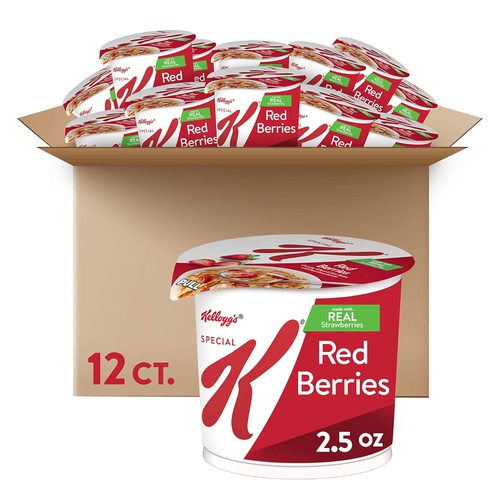  Kelloggs Special K Red Berries Cereal in a Cup - Portable Breakfast, Bulk Size (Pack of 12, 2.5 oz Cups)