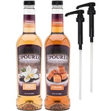 Sunny Sky Upouria French Vanilla & Caramel Flavored Syrup, 100% Vegan and Gluten-Free, 750ml bottles - Set of 2 - Pumps included