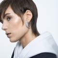 Swarovski Matrix hoop earrings, Baguette cut, White, Rhodium plated