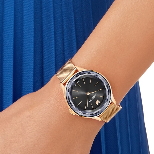 스와로브스키 Swarovski Octea Nova Mini watch, Swiss Made, Metal bracelet, Black, Rose gold-tone finish