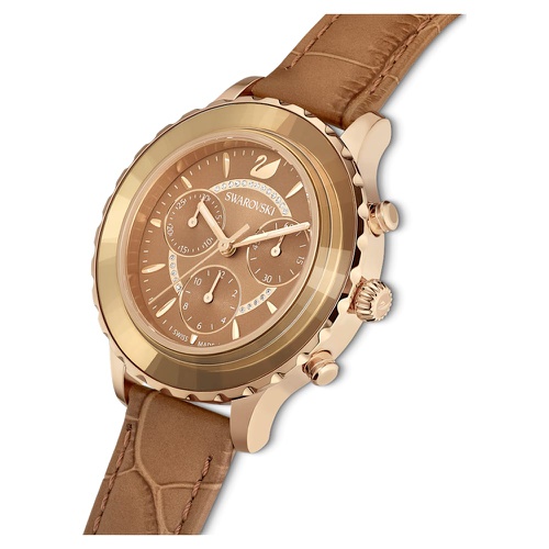 스와로브스키 Swarovski Octea Lux Chrono watch, Swiss Made, Leather strap, Brown, Gold-tone finish