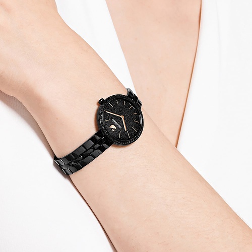 스와로브스키 Swarovski Cosmopolitan watch, Swiss Made, Metal bracelet, Black, Black finish