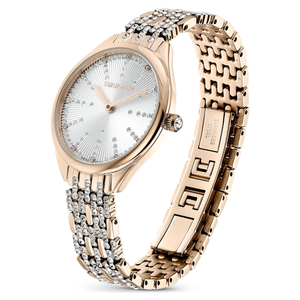 스와로브스키 Swarovski Attract watch, Swiss Made, Pave, Metal bracelet, Gold tone, Champagne gold-tone finish
