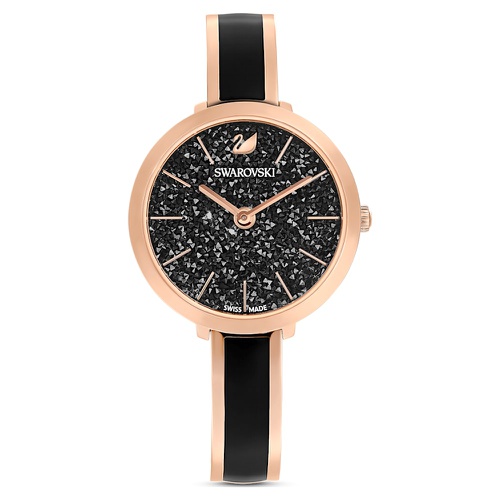 스와로브스키 Swarovski Crystalline Delight watch, Swiss Made, Metal bracelet, Black, Rose gold-tone finish