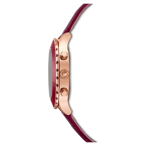 스와로브스키 Swarovski Octea Lux Chrono watch, Swiss Made, Leather strap, Red, Rose gold-tone finish