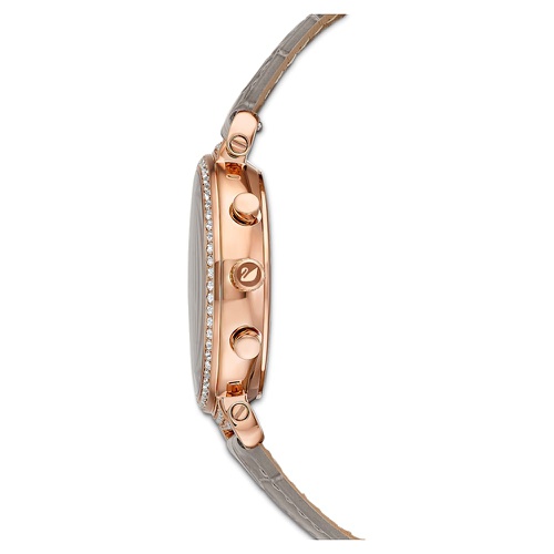 스와로브스키 Swarovski Passage Chrono watch, Swiss Made, Leather strap, Gray, Rose gold-tone finish
