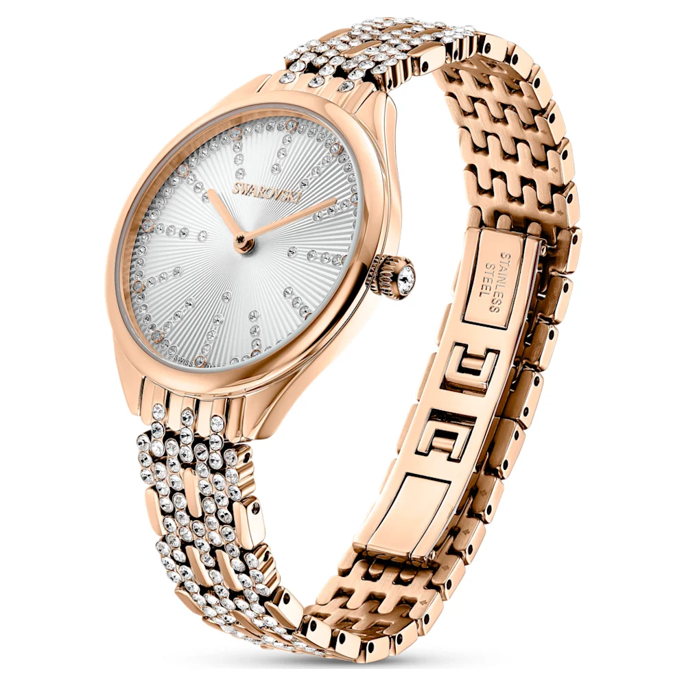 스와로브스키 Swarovski Attract watch, Swiss Made, Pave, Metal bracelet, Rose gold tone, Rose gold-tone finish