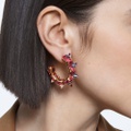 Swarovski Ortyx hoop earrings, Pyramid cut, Pink, Gold-tone plated