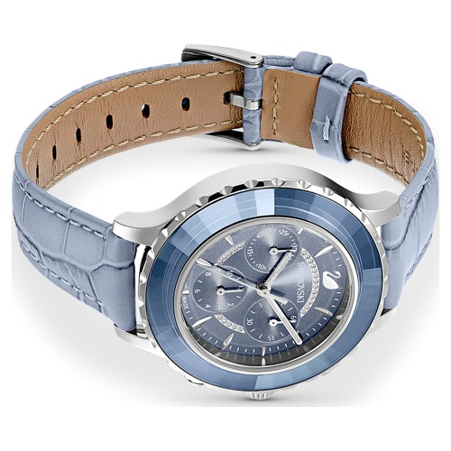 스와로브스키 Swarovski Octea Lux Chrono watch, Swiss Made, Leather strap, Blue, Stainless steel