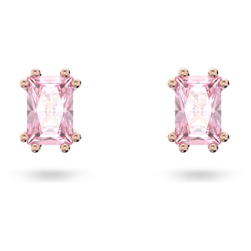 스와로브스키 Swarovski Stilla stud earrings, Rectangular cut, Pink, Rose gold-tone plated