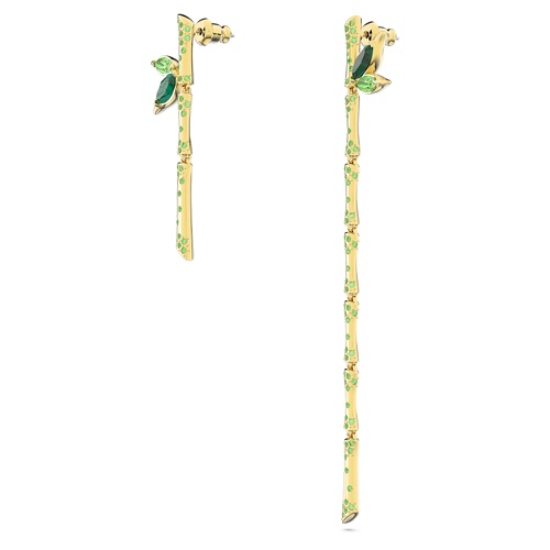 스와로브스키 Swarovski Dellium drop earrings, Asymmetrical design, Bamboo, Green, Gold-tone plated