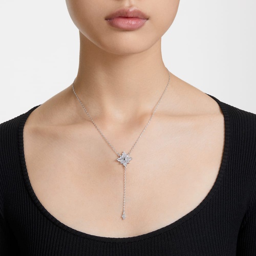 스와로브스키 Swarovski Stella Y necklace, Star, White, Rhodium plated