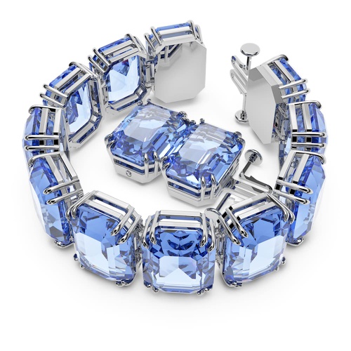 스와로브스키 Swarovski Millenia bracelet, Oversized crystals, Octagon cut, Blue, Rhodium plated