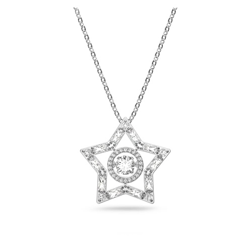 스와로브스키 Swarovski Stella pendant, Mixed cuts, Star, Long, White, Rhodium plated