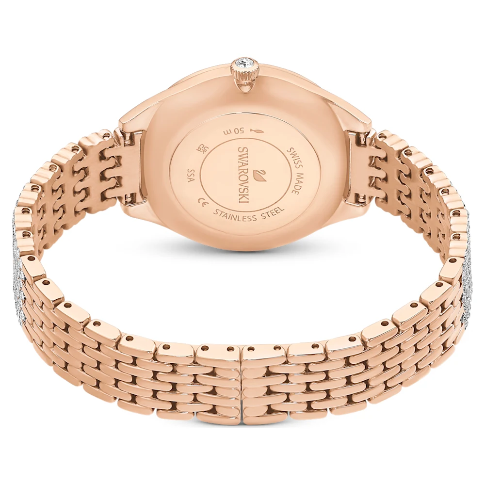 스와로브스키 Swarovski Attract watch, Swiss Made, Full pave, Metal bracelet, Rose gold tone, Rose gold-tone finish