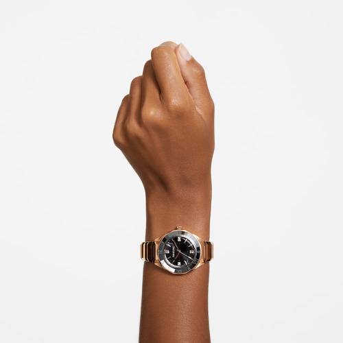 스와로브스키 Swarovski 37mm watch, Swiss Made, Metal bracelet, Black, Rose gold-tone finish