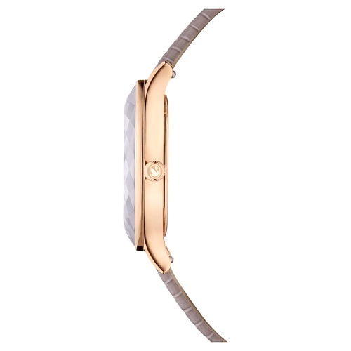 스와로브스키 Swarovski Octea Nova watch, Swiss Made, Leather strap, Beige, Rose gold-tone finish