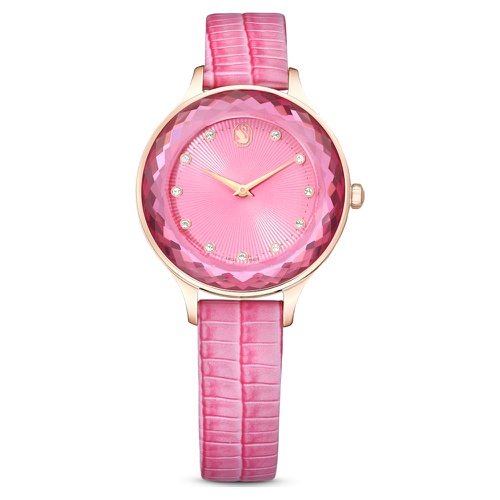 스와로브스키 Swarovski Octea Nova watch, Swiss Made, Leather strap, Pink, Rose gold-tone finish