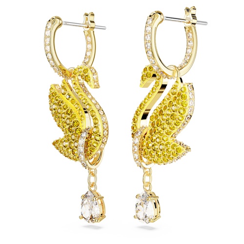 스와로브스키 Swarovski Iconic Swan drop earrings, Swan, Yellow, Gold-tone plated