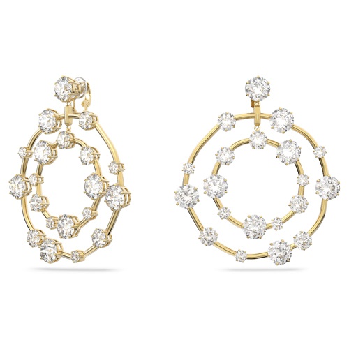 스와로브스키 Swarovski Constella clip earrings, Round cut, White, Gold-tone plated