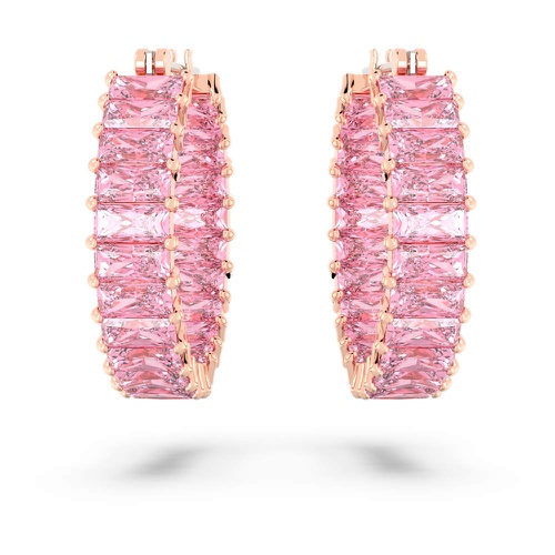 스와로브스키 Swarovski Matrix hoop earrings, Baguette cut, Pink, Rose gold-tone plated