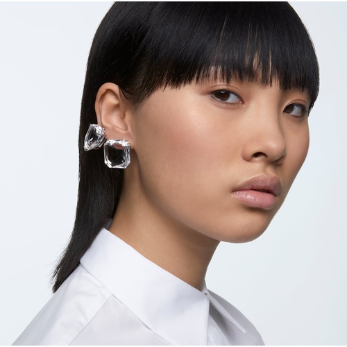 스와로브스키 Swarovski Mesmera clip earring, Single, Square cut, White, Rhodium plated