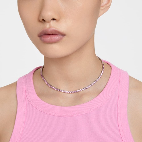 스와로브스키 Swarovski Matrix Tennis necklace, Round cut, Small, Pink, Rhodium plated