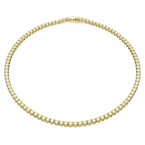 스와로브스키 Swarovski Matrix Tennis necklace, Round cut, Small, Yellow, Gold-tone plated